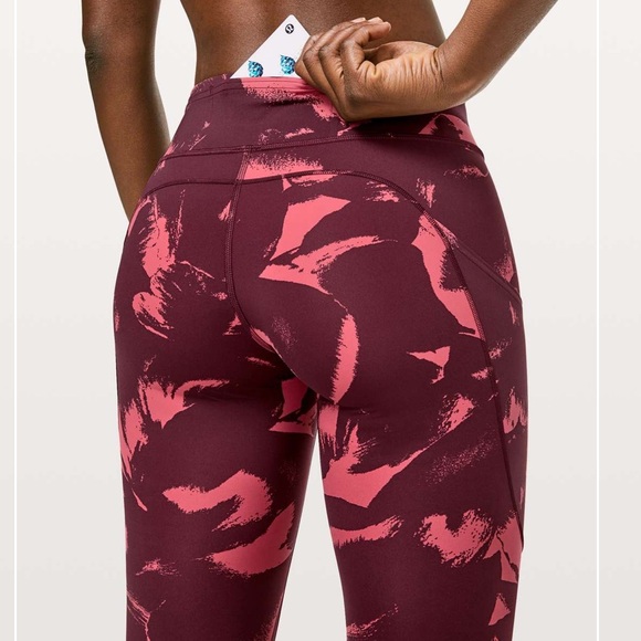 Lululemon Fast and Free Leggings Coral Deep Ruby 12 Pockets - Picture 3 of 10